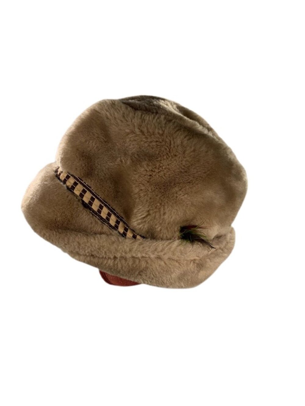 Vtg Stetson Faux Fur Fedora Winter Hat Russian Style Feather Banded Tan Brown - Picture 2 of 12